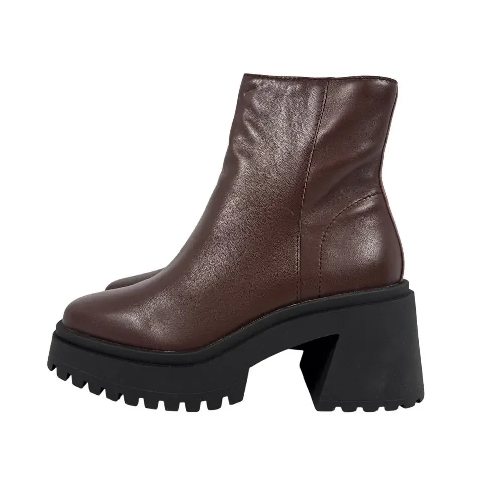 Steve Madden‎ Fella Platform Boots Womens 7.5 M Brown Leather Chunky Heel Zipper